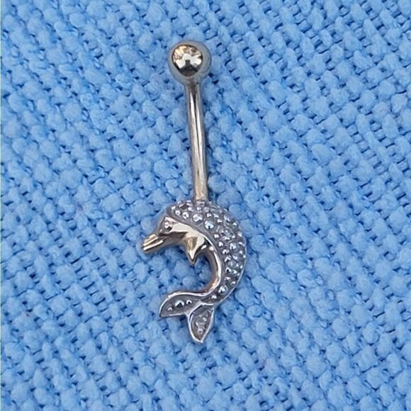 Dolphin Navel Belly Ring 14 kt Gold CEI Body Jewelry New - Picture 6 of 9